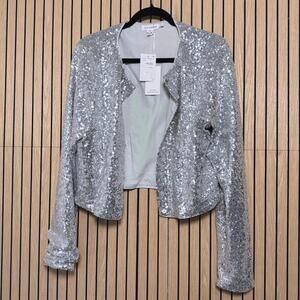 199 Good American Metallic Silver Sequin Cropped Jacket (2XL, NWT)